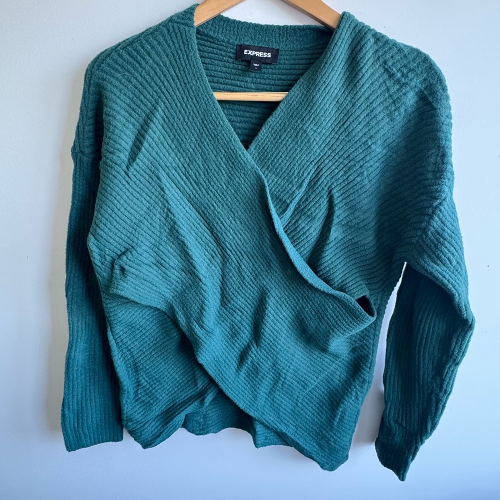 Express Women's Ribbed Teal Cardigan
